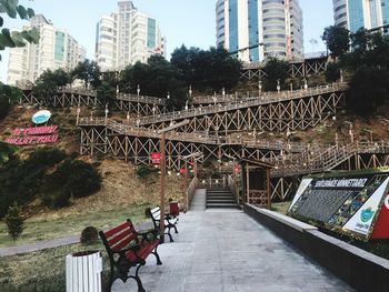 View of street and buildings in city