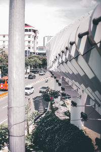 High angle view of street amidst buildings in city