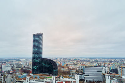 Wroclaw cityscape with sky tower in cloudy day