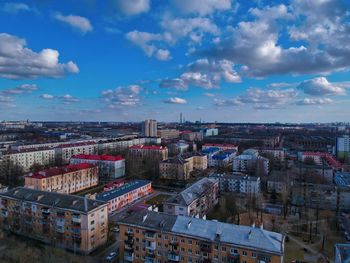 High angle view of townscape against sky