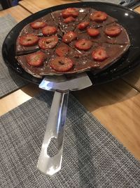 High angle view of dessert on table