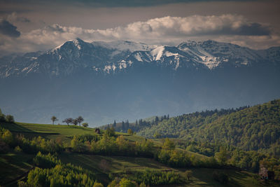 Scenic view of snowcapped mountains against sky