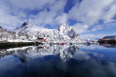 Scenic view of snowcapped mountains against sky