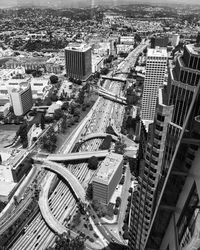 High angle view of modern buildings in city