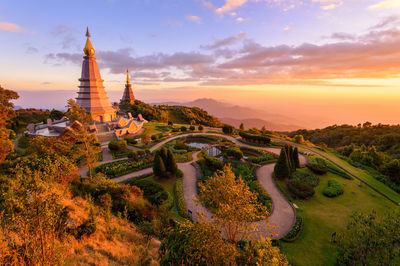 Temple against sky during sunset