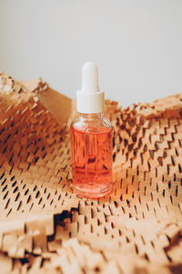 Close-up of beauty products on white background