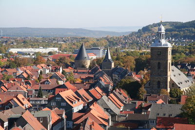 High angle view of townscape against sky