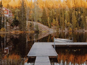 Scenic view of lake in forest during autumn