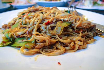 Close-up of noodles in plate