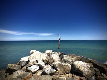 Scenic view of calm sea against clear sky