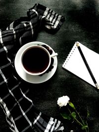 High angle view of coffee on table