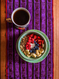 High angle view of food in plate on table