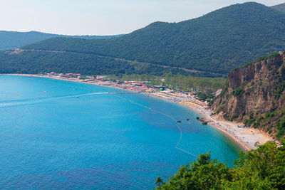 Jaz beach in montenegro . one of the longest sandy beach in the budva area with open sea view