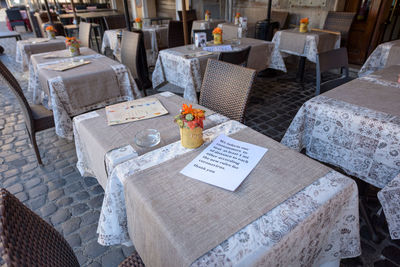 High angle view of coffee on table in restaurant