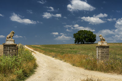 Road amidst field against sky