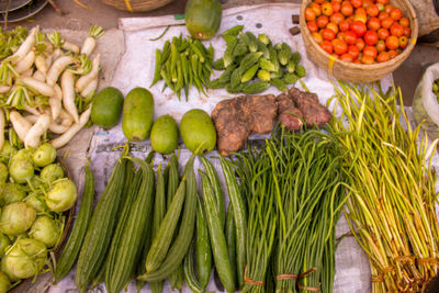 High angle view of fruits for sale at market stall