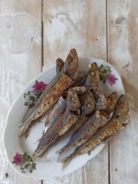 High angle view of food in plate on table