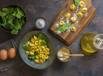 High angle view of vegetables on table