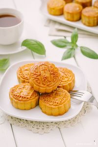 Close-up of dessert in plate on table