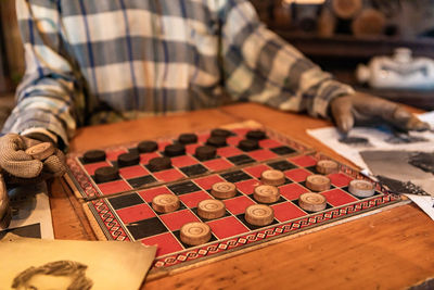 High angle view of man relaxing on table