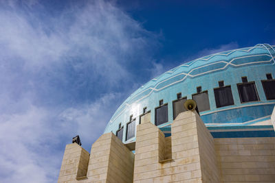 Low angle view of temple against blue sky