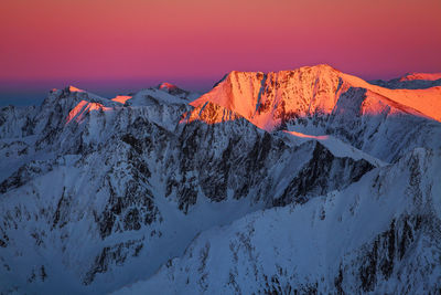 Scenic view of mountains against sky during winter