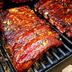 Close-up of meat on barbecue grill