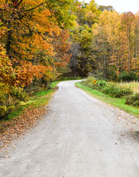 Road amidst trees during autumn