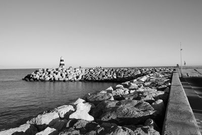 Scenic view of sea against clear sky