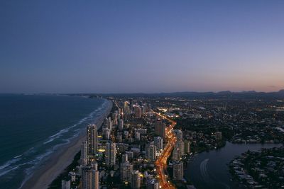 High angle view of city at waterfront