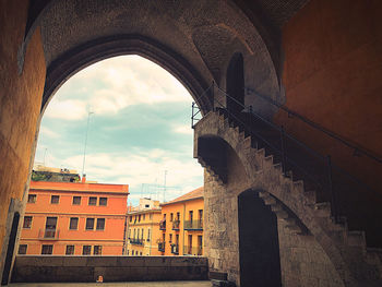 Low angle view of old building in town