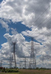 Low angle view of electricity pylon against sky