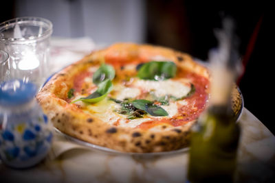 Close-up of pizza on table