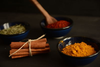 Close-up of spices on table