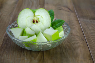 High angle view of fruits in bowl on table