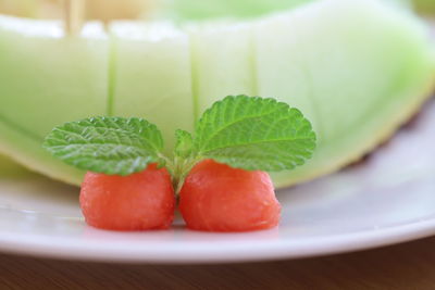 Close-up of strawberries in plate