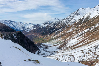 Scenic view of snowcapped mountains against sky