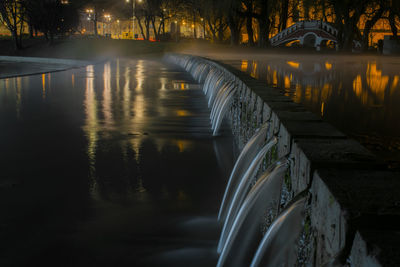 Bridge over river at night