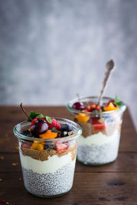 Close-up of breakfast served on table