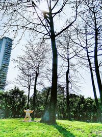 Rear view of man practicing martial arts in park