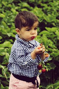 Portrait of child eating
