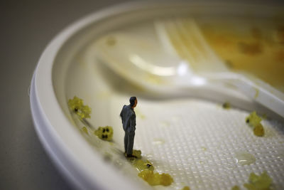 High angle view of man standing in container