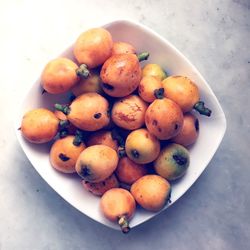 High angle view of fruits in bowl