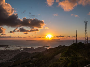 Scenic view of sunset over land