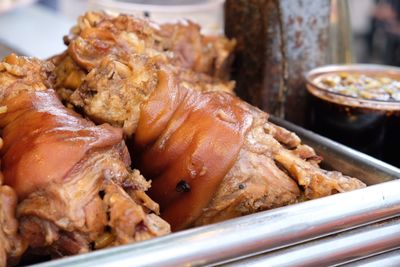 Close-up of meat in plate on table