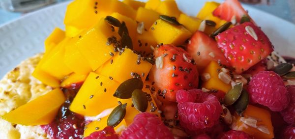 Close-up of fruits in plate