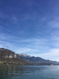 Scenic view of sea against blue sky