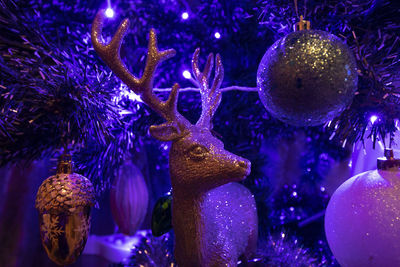 Close-up of illuminated christmas tree