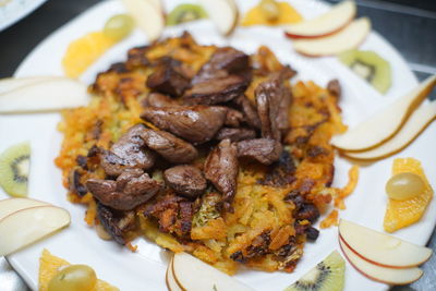 High angle view of meal served in plate