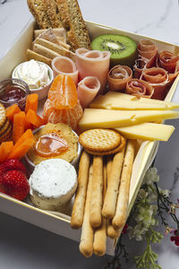 High angle view of breakfast on table